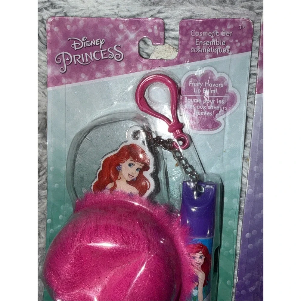 Disney Princess Ariel Rapunzel Lip Balm Keychain Cosmetic Set Lot of 2 New